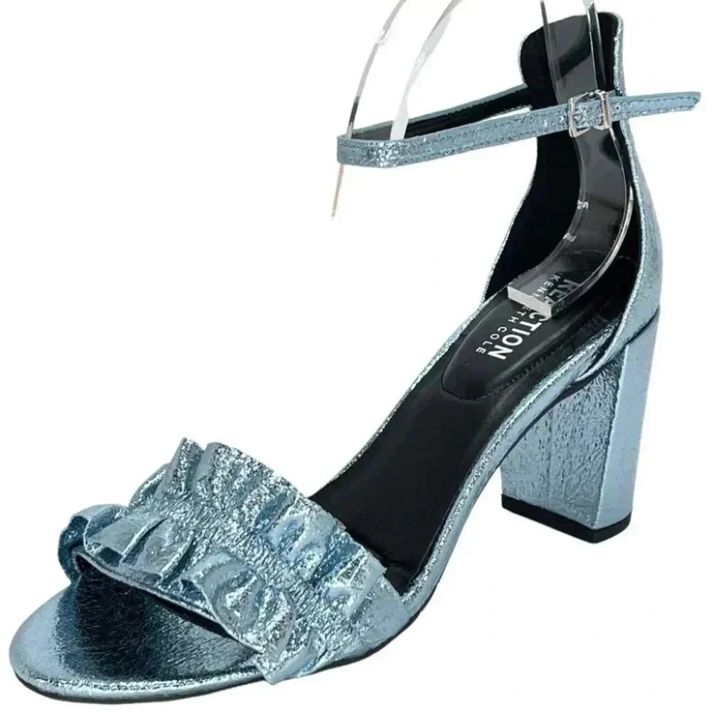 Kenneth Cole Reaction Rise Ruffle Metallic Storm Womens Heels Size 8M